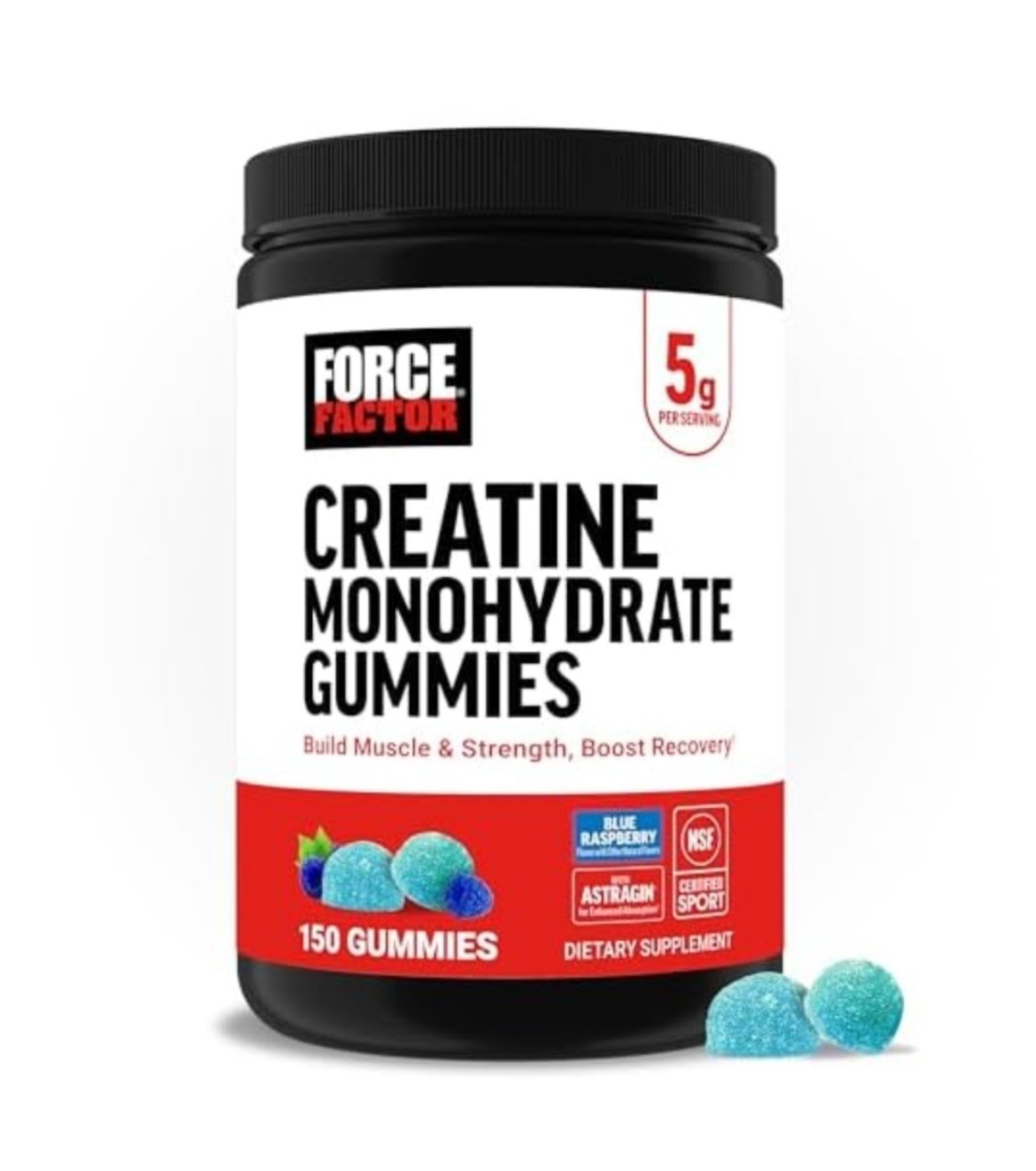 Force Factor Creatine Monohydrate Gummies Blue Raspberry 150ct 5g NSF Sport