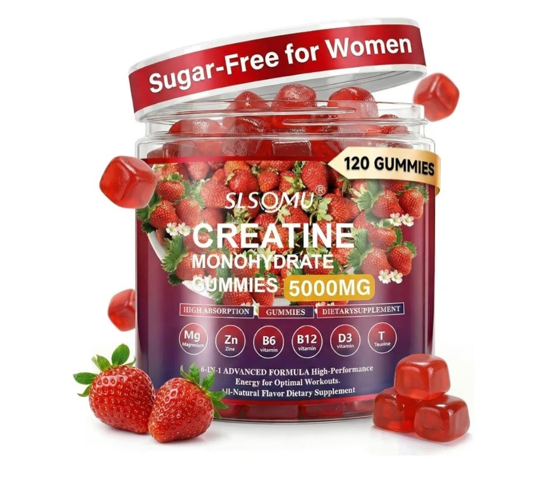 SLSOMU Creatine Monohydrate Gummies 5000mg Strawberry Vegan Sugar-Free 120ct