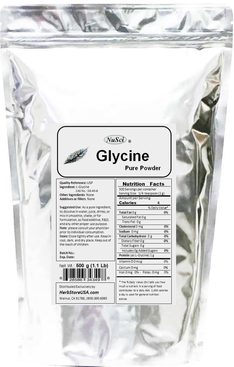 NuSci Glycine 1kg 100% Pure Powder Sweet Amino Acid US Pharmcopeia (USP)