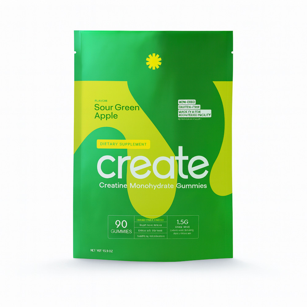 Creatine Monohydrate Gummies Sour Apple 90 Count Muscle Recovery Supplement