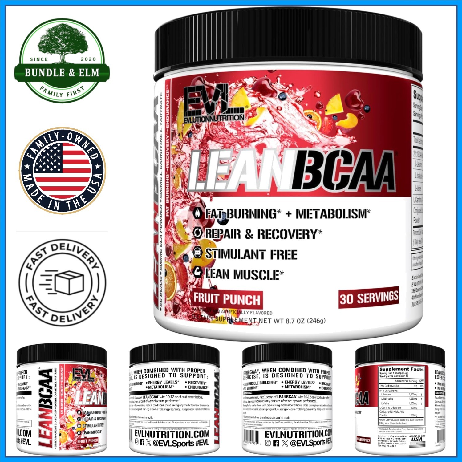 Stimulant Free Lean BCAA Powder for Muscle Recovery and Fat Burn – Fruit Punch