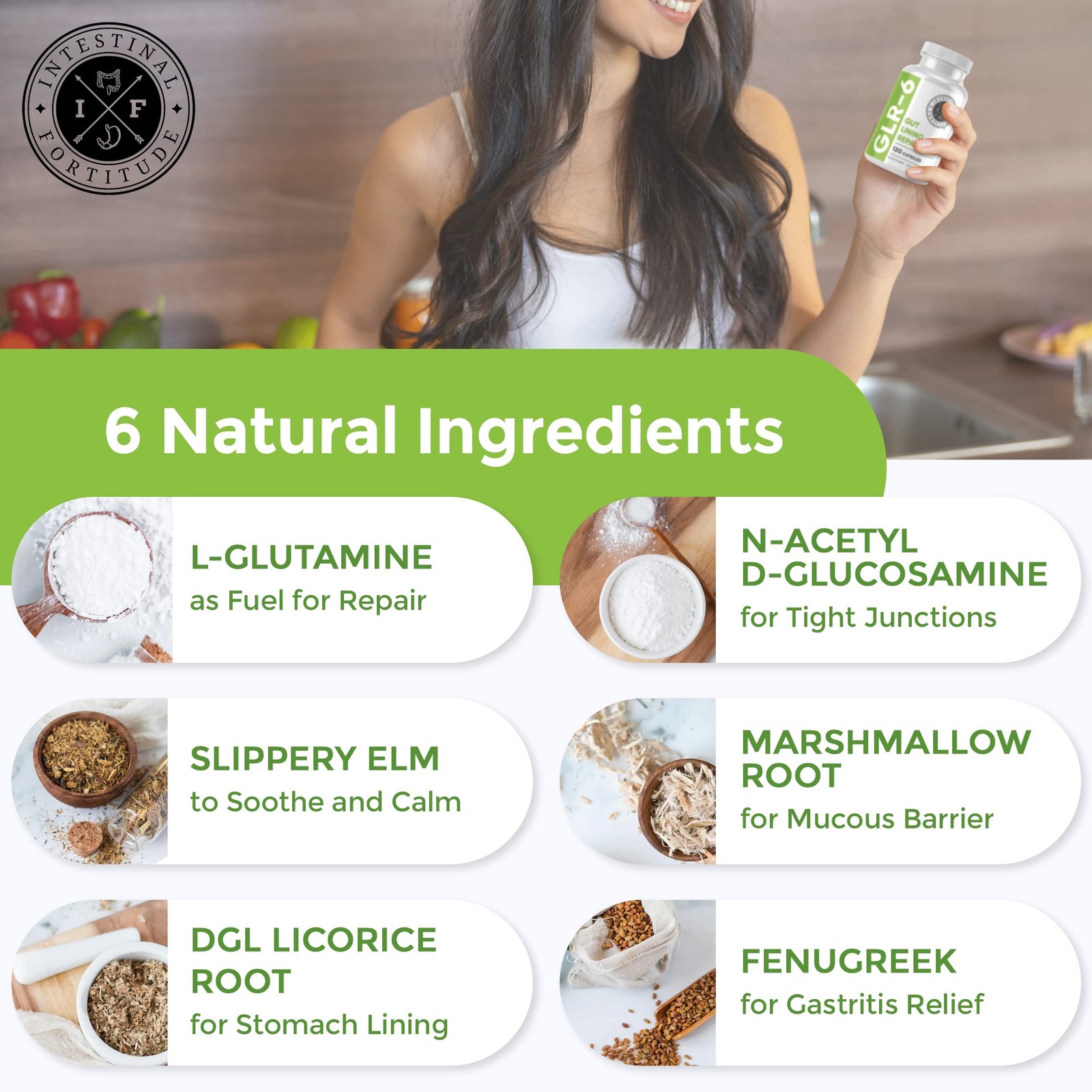 Intestinal Fortitude GLR6 Gut Health Supplement for Women and Men, 120 Capsul…