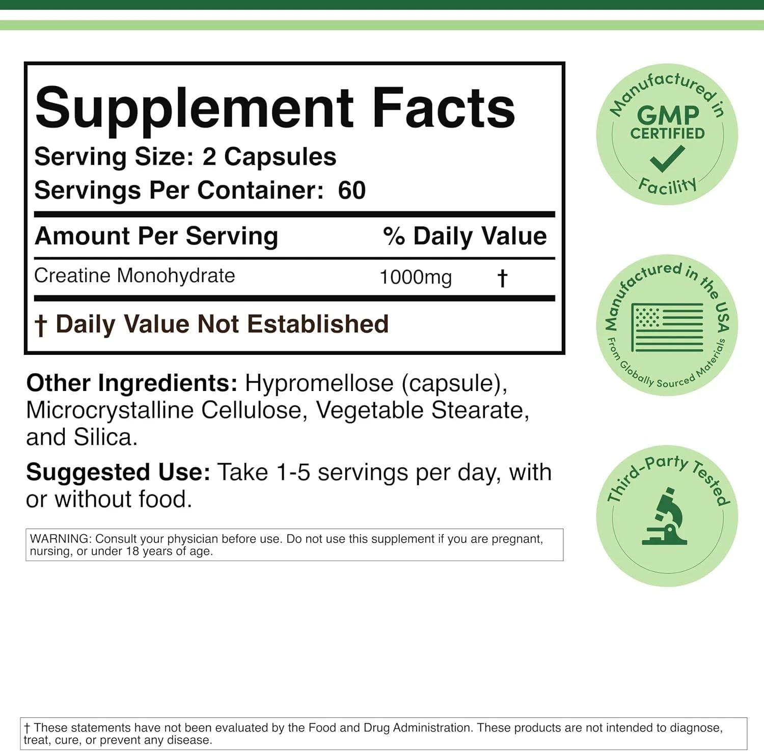 Creatine Pills 1,000Mg per Serving (120 Creatine Capsules) Free Shipping! |New–