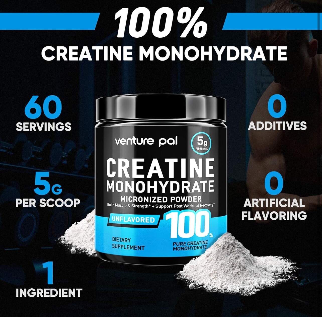 Venture Pal Creatine Monohydrate 60 Servings Micronized Powder 10.6oz Unflavored
