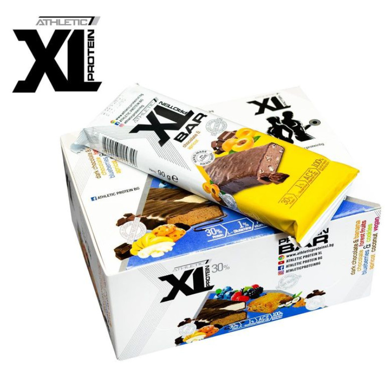 ATHLETIC XL PROTEIN BAR 90g – Box of 8 Bars Chocolate with Apricot