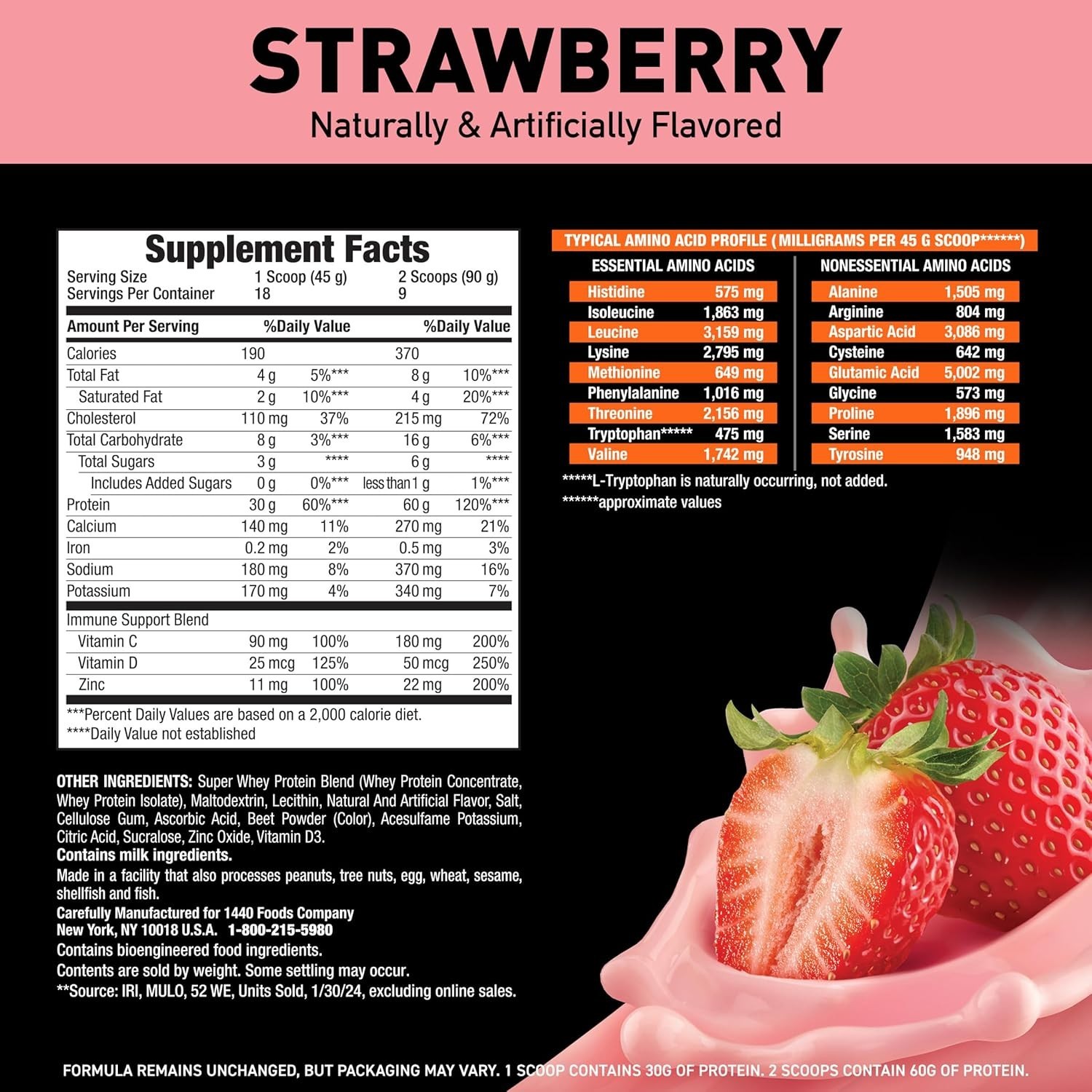 Body Fortress Super Advanced Whey Protein Powder, Strawberry, 1.78 lbs