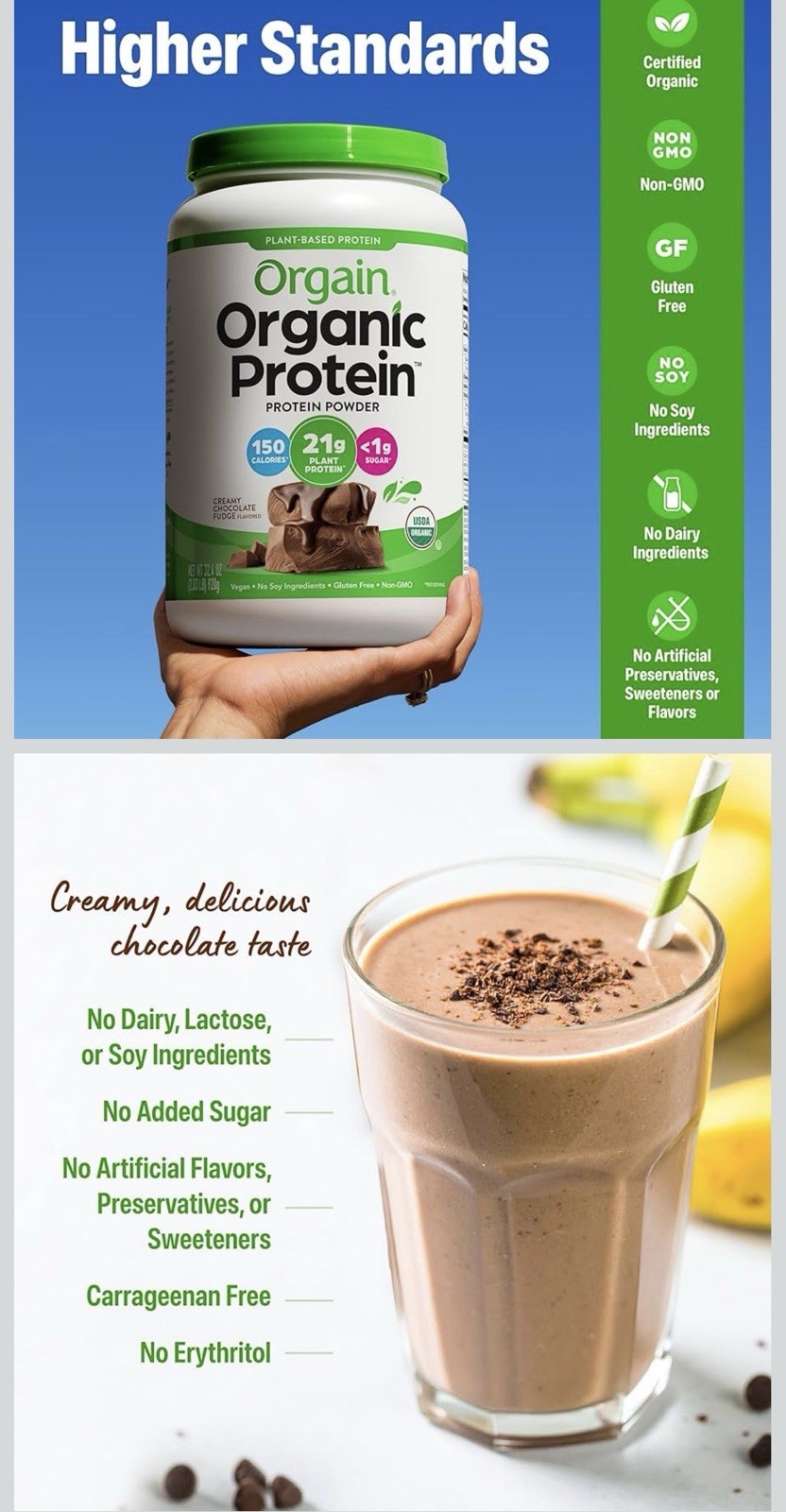 Orgain Organic Plant-Based Protein Powder Creamy Chocolate Fudge 2.03 lb 20 Serv