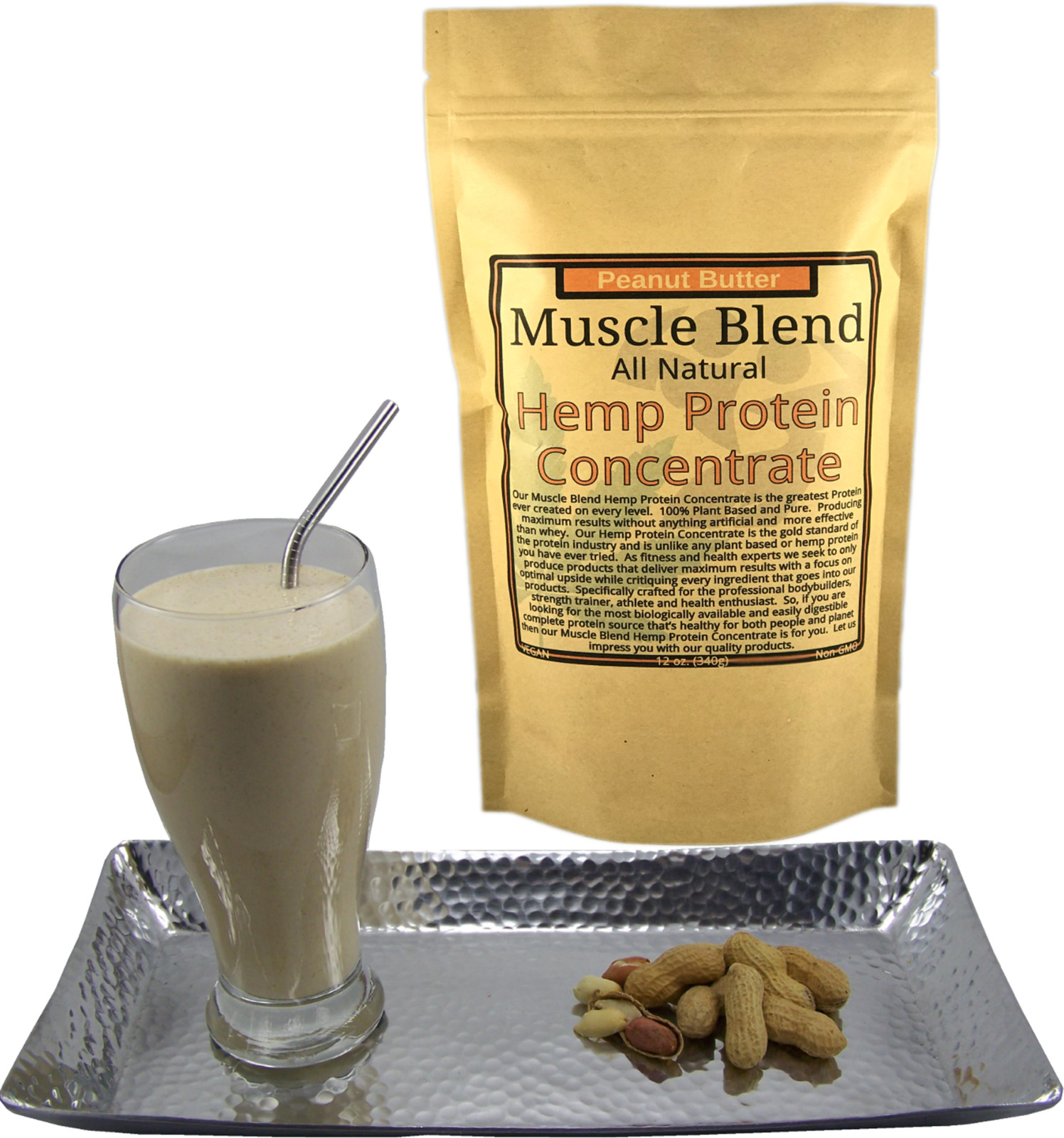 Peanut Butter Hemp Protein Powder Concentrate, Vegan, 100% Pure, Muscle Blend