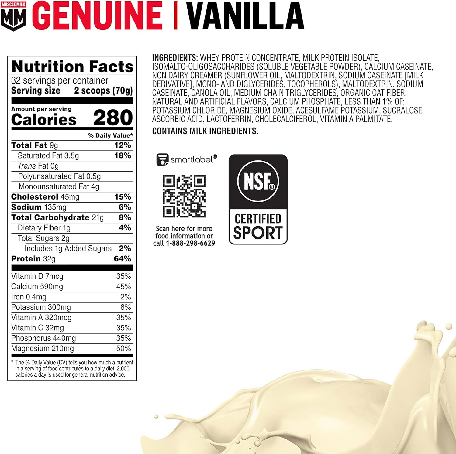 Genuine Protein Powder, Vanilla Creme, 32G Protein, 4.94 Pound, 32 Servings