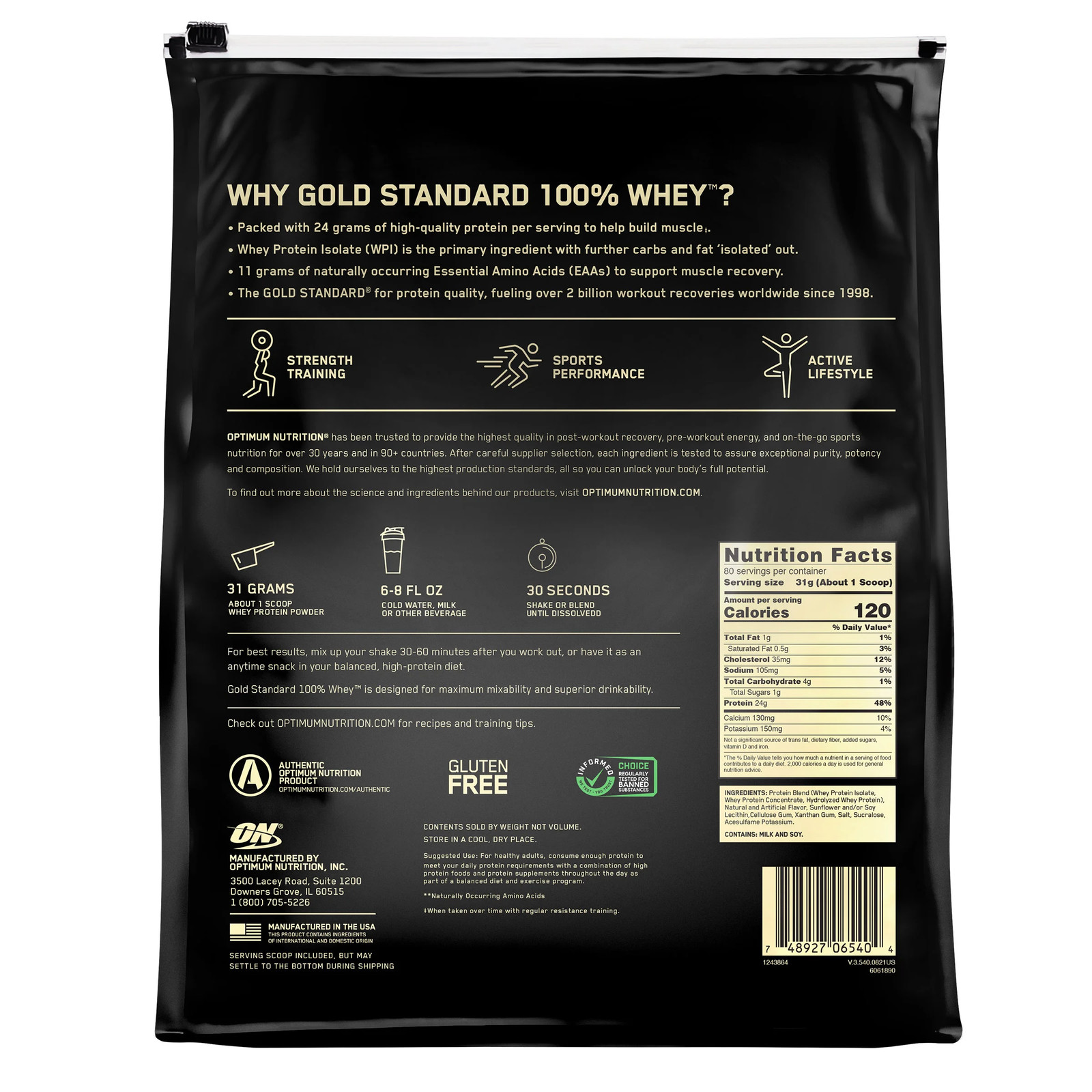 Optimum Nutrition Gold Standard 100% Whey Protein Powder, Vanilla Ice Cream, 5.4