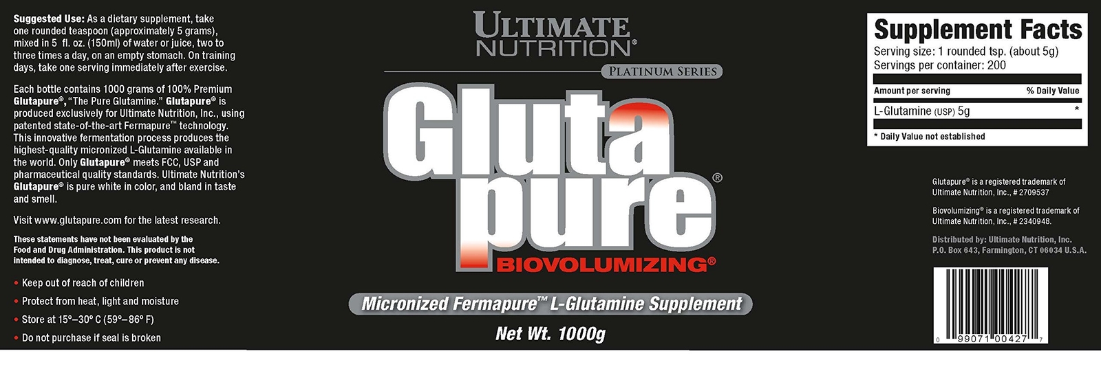 Ultimate Nutrition Glutapure 5000mg Biovolumizing, Muscle Recovery Supplements