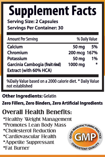 Garcinia Cambogia 60% HCA Extract 1300mg (1 Bottle)