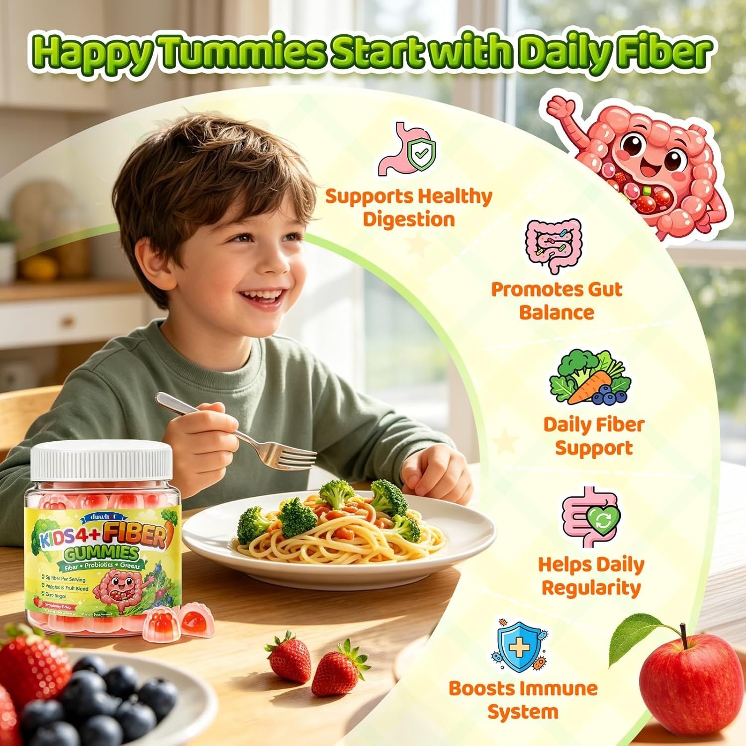 duwhot brand Kids Fiber Gummies 5g, Prebiotic Fiber Supplement with Probiotics