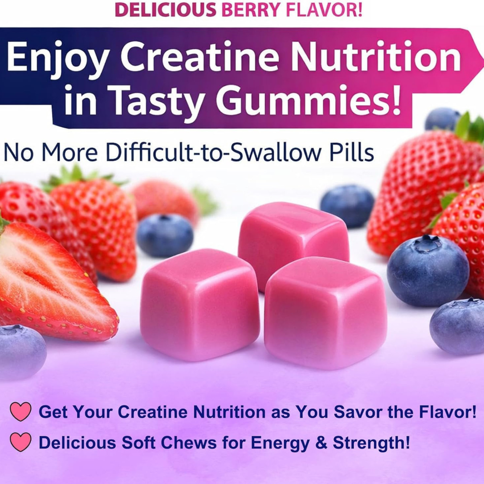 Creatine Monohydrate Gummies 5g 36 Ct Sugar Free Berry Flavor