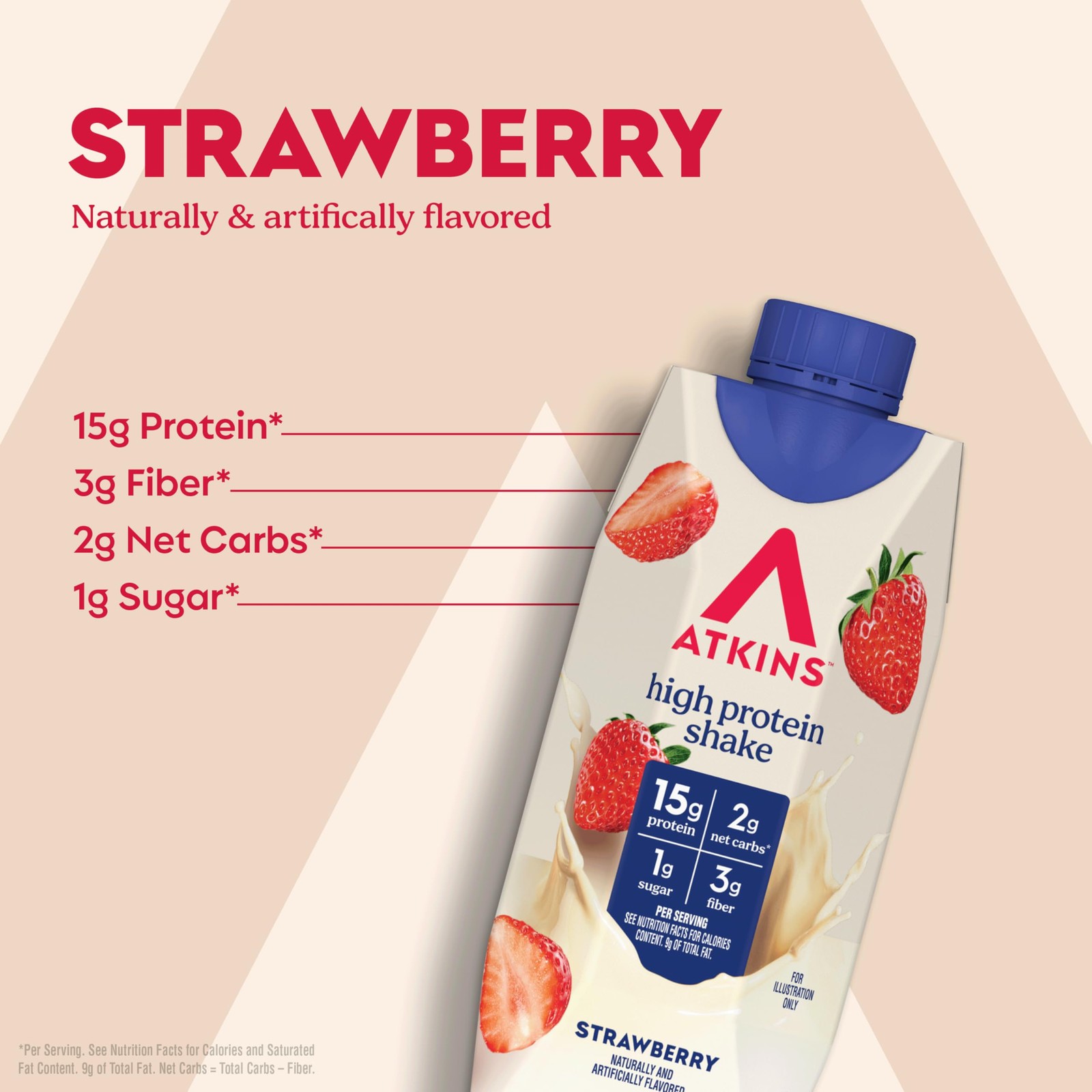Atkins Strawberry Flavored High Protein Shake, 12 Count 11 Fl Oz (Pack of 12)