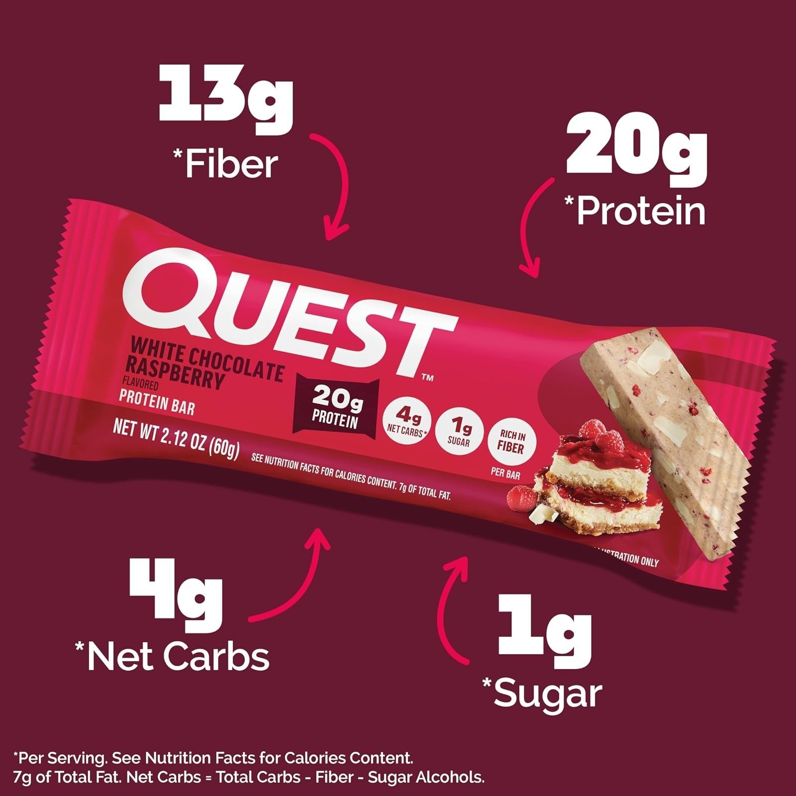 Quest Nutrition White Chocolate Raspberry Protein Bars 20g Protein 4 Count