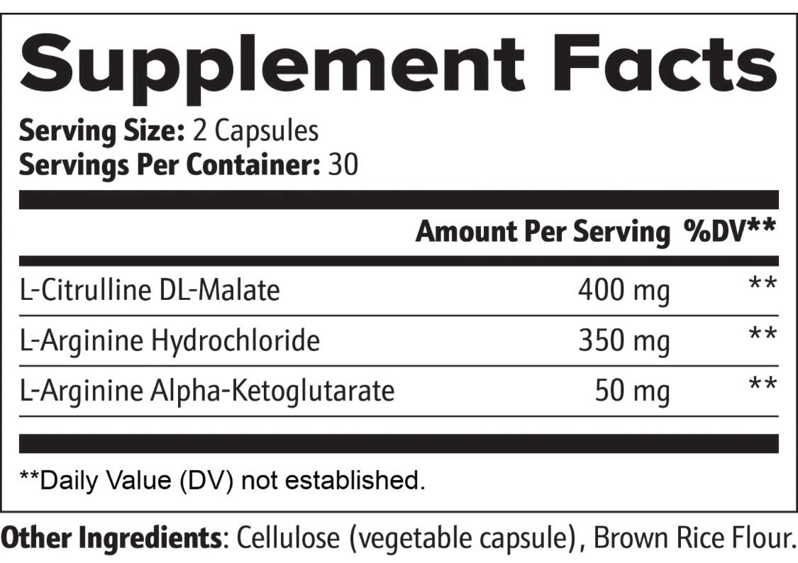 Nitric Oxide L-Citrulline + L-Arginine Premium Quality 60 Veg Capsules