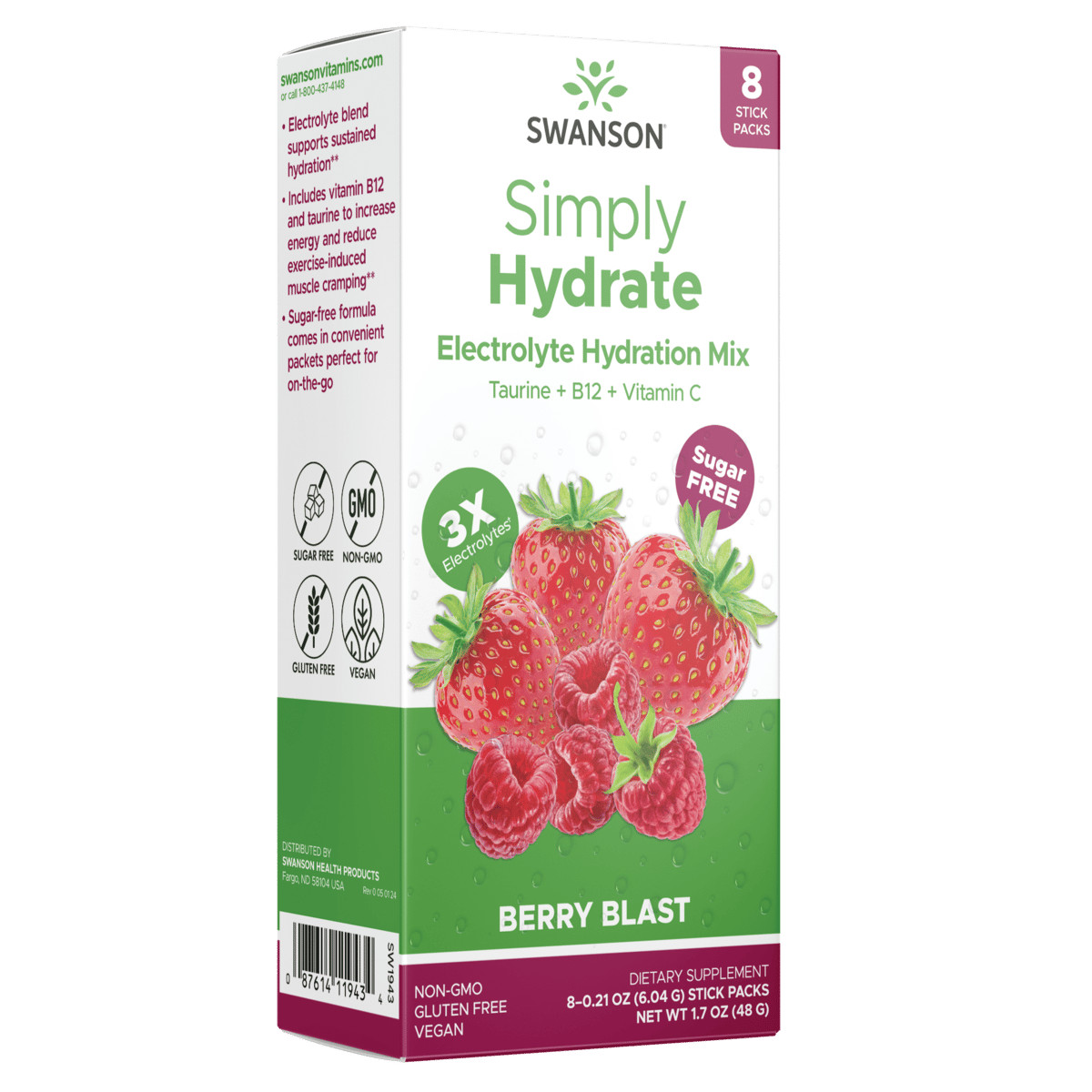 Swanson Simply Hydrate Electrolyte Hydration Mix – Berry Blast 8 Pkts