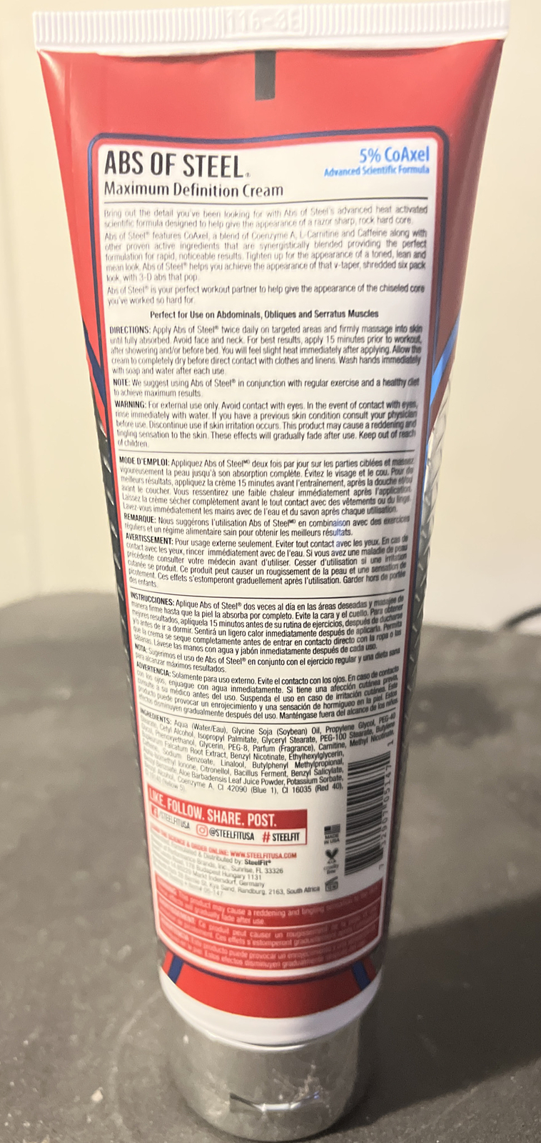 SteelFit Abs of Steel Maximum Definition Cream 5% CoAxel Topical Cream 8 fl. oz