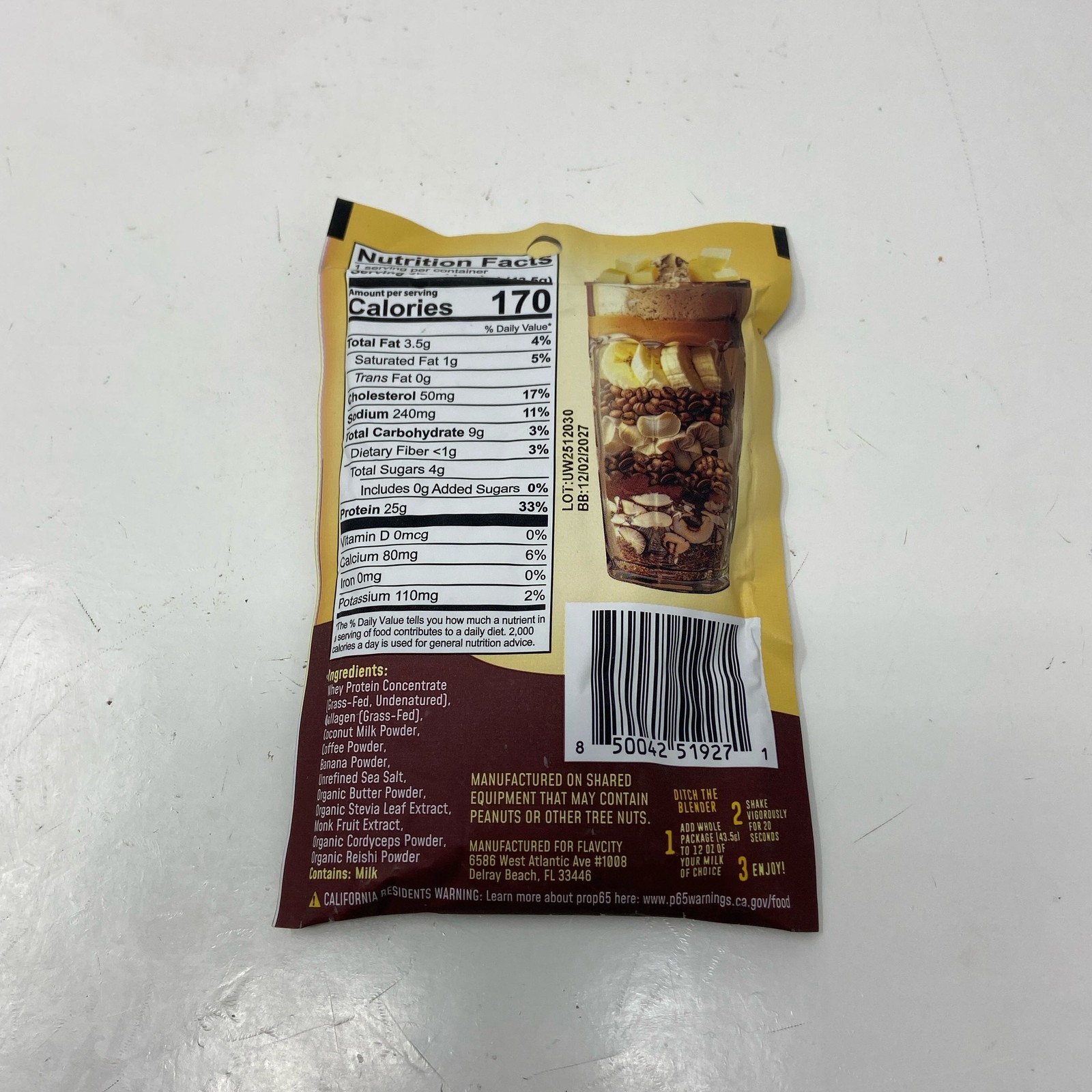 FlavCity Butter Coffee Protein Smoothie Packet, 1.53 oz Single-Serve