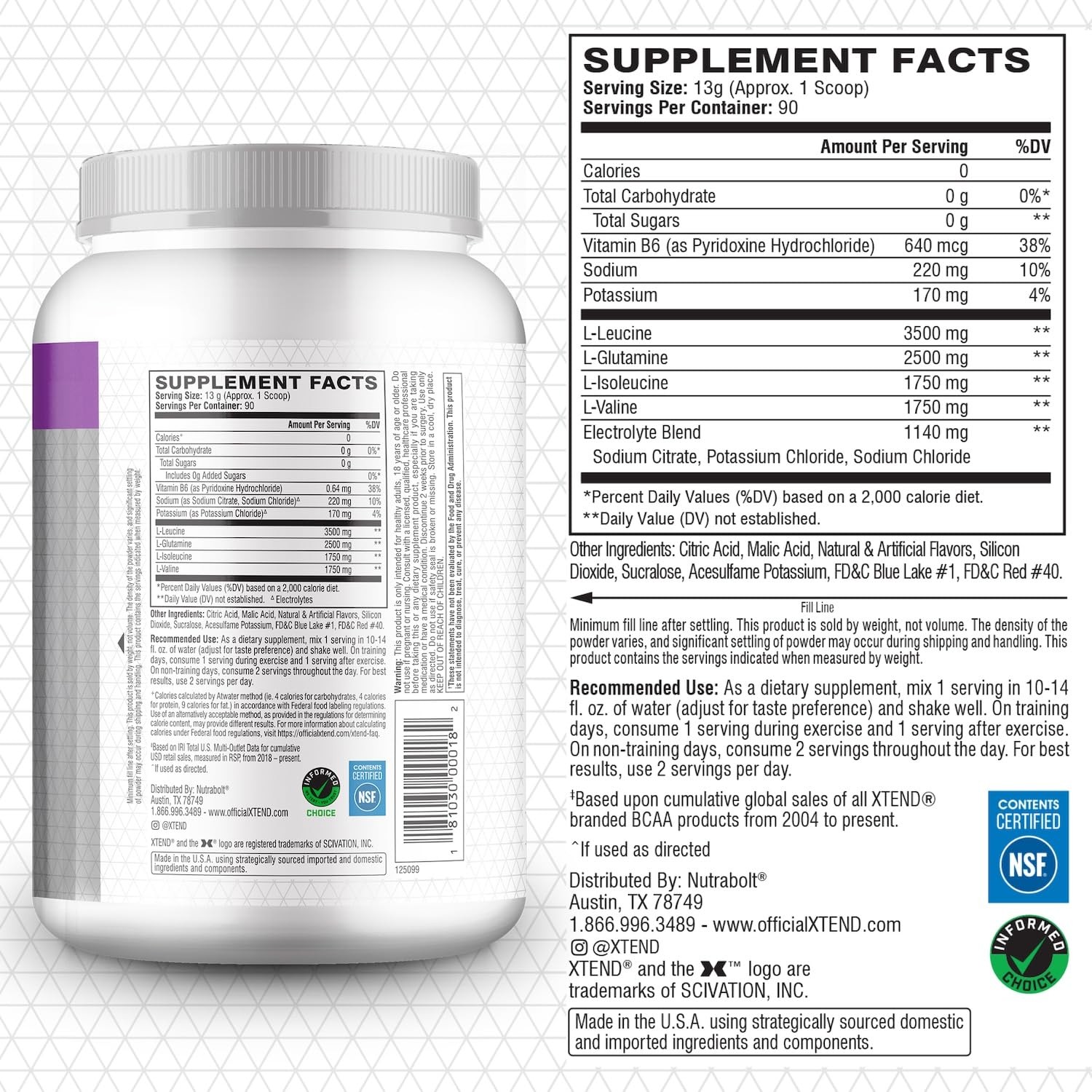 Xtend Original BCAA Powder Muscle Recovery 90 Servings