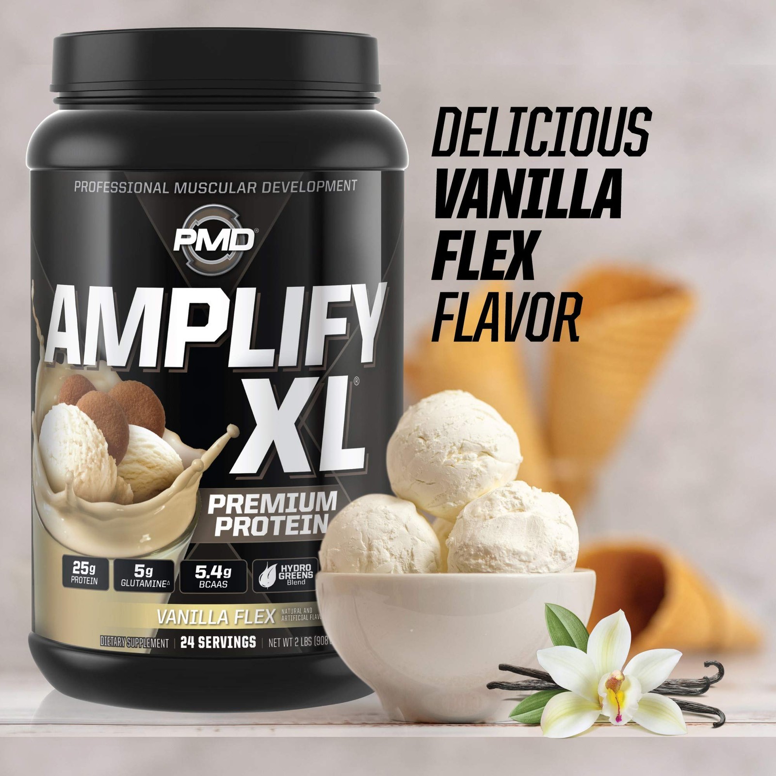 PMD Sports Amplify XL Premium Whey Protein Supplement Hydro Greens Blend –