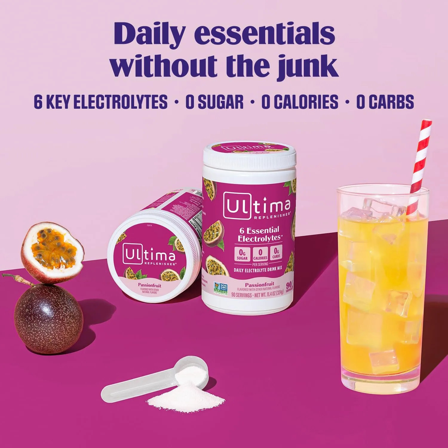Ultima Replenisher Electrolyte Powder Drink Mix Passionfruit 90 Serving Canister
