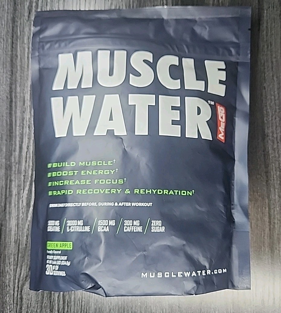 Muscle Water Pre Workout Powder Muscle+Pump+Energy 20+ Supplements (Green Apple)
