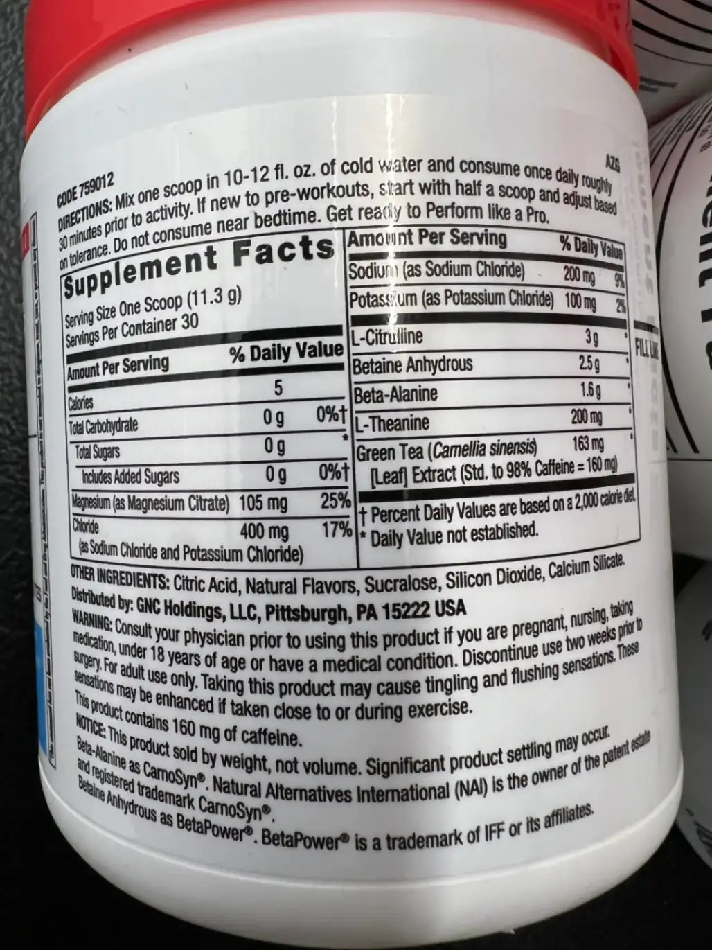 GNC Pro Pre-Workout Blue Raspberry 30 Servings Natural Caffeine 160mg Hydration