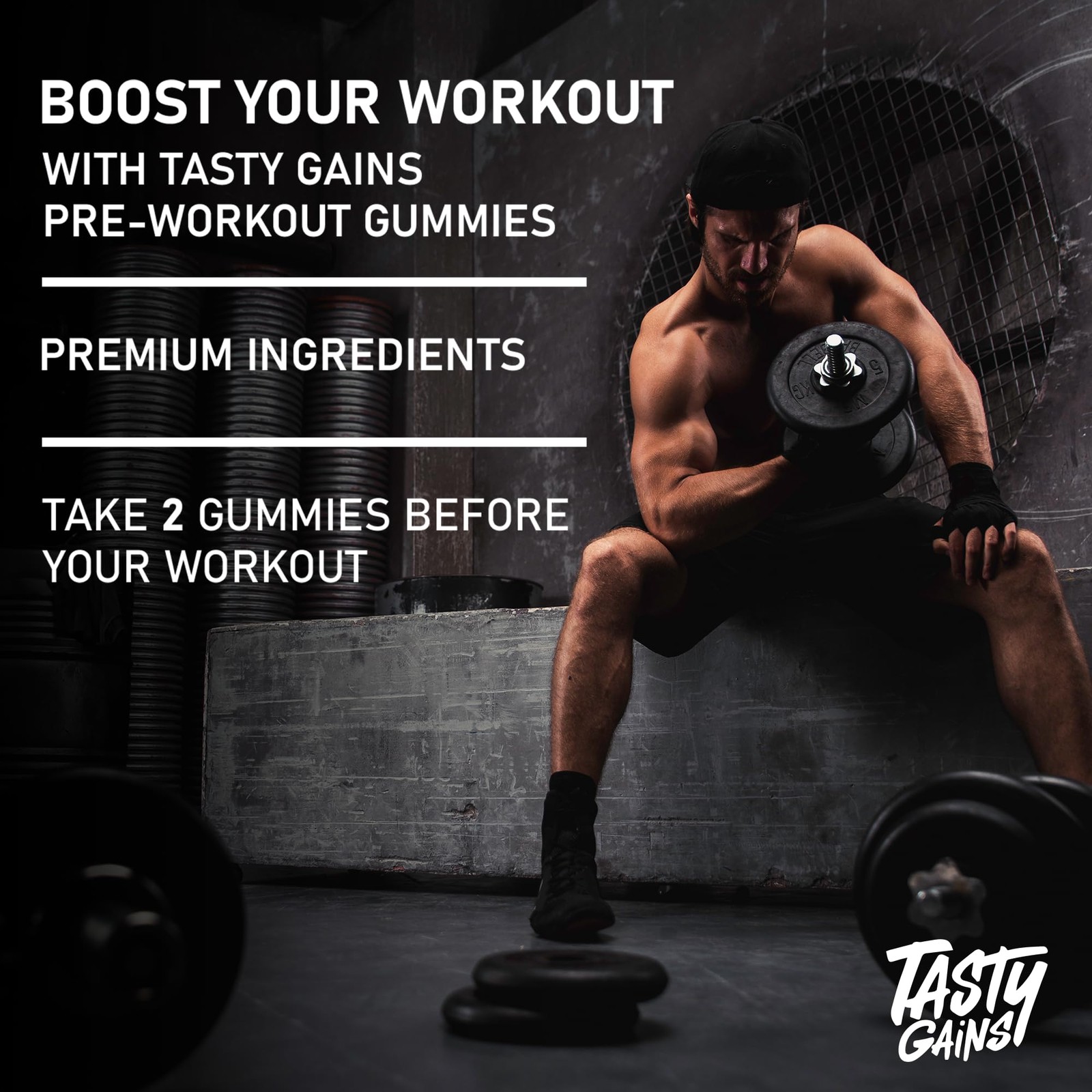 Tasty Gains – Pre-Workout Gummies Energy Focus Boost Caffeine Gummies For Men