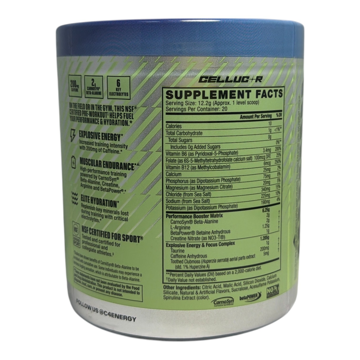 *Cellucor C4 Sport Pre-Workout -Icy Blue Razz- 20 Servings (8.6oz./244g) New