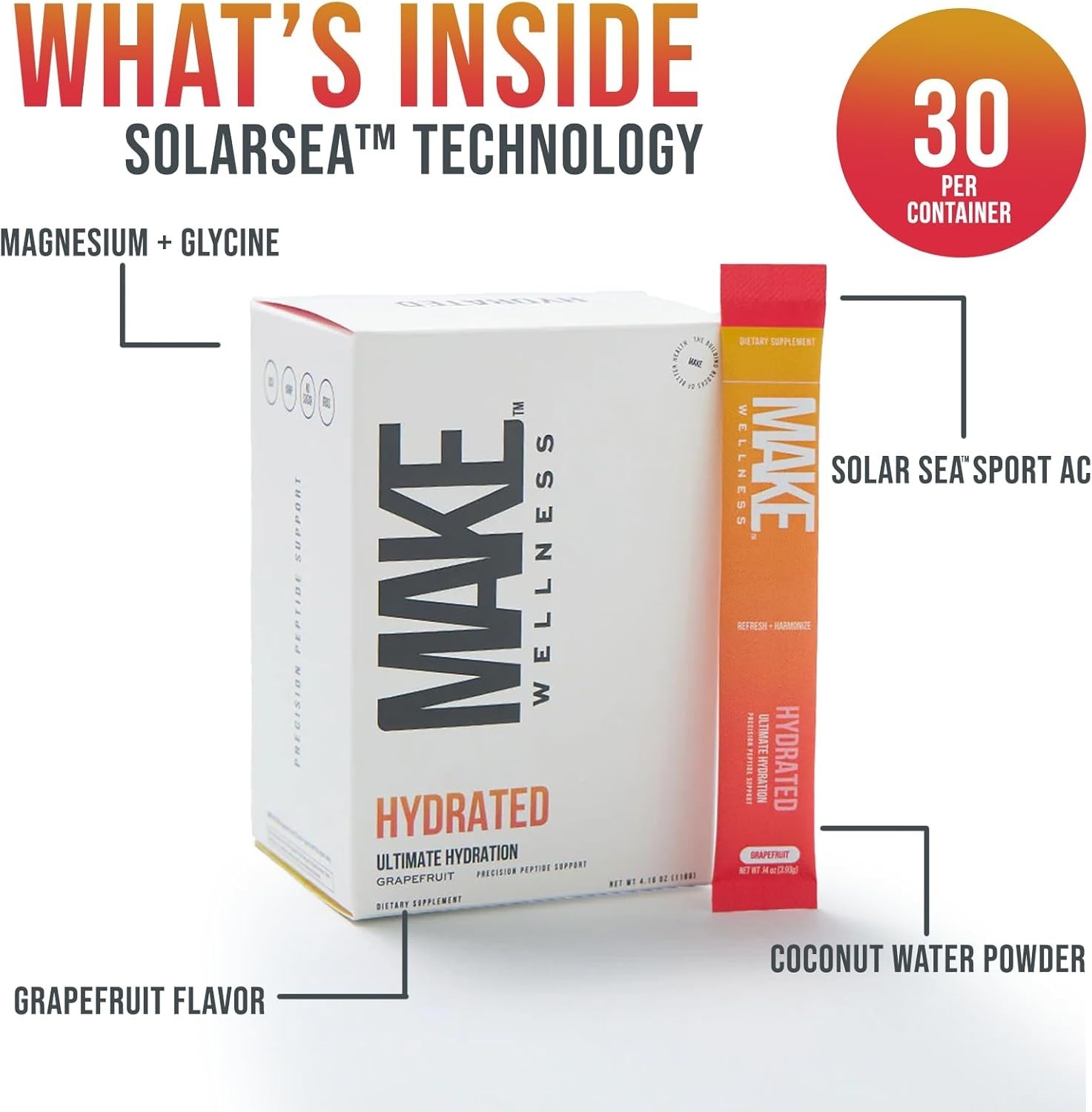 Make Wellness Hydrated Grapefruit Hydration & Electrolyte Drink Mix 30 Sachets