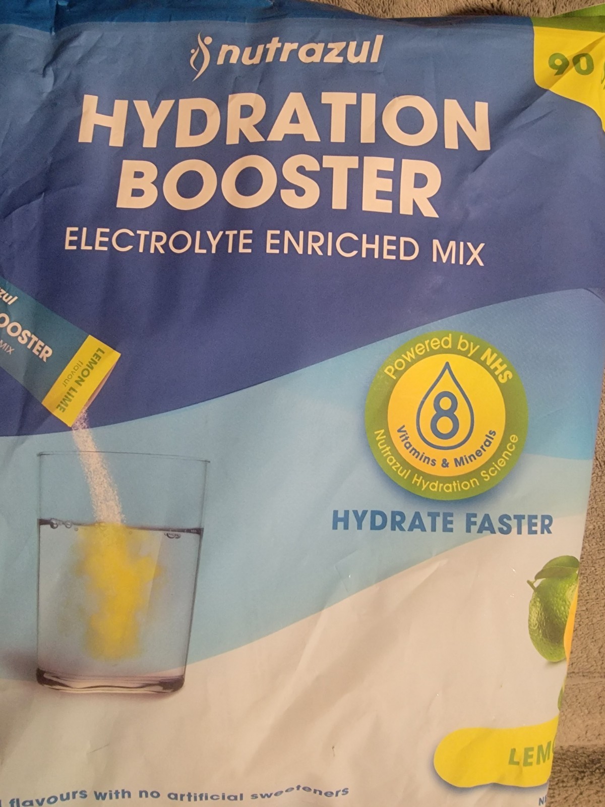 Nutrazul Rapid Hydration Booster Electrolyte Enriched Mix 90 Packs Lemon Lime
