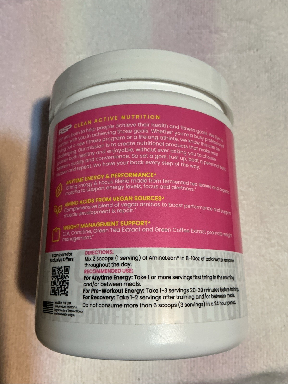 RSP Nutrition AminoLean Energy Weight Management Pink Lemonade 8.68oz
