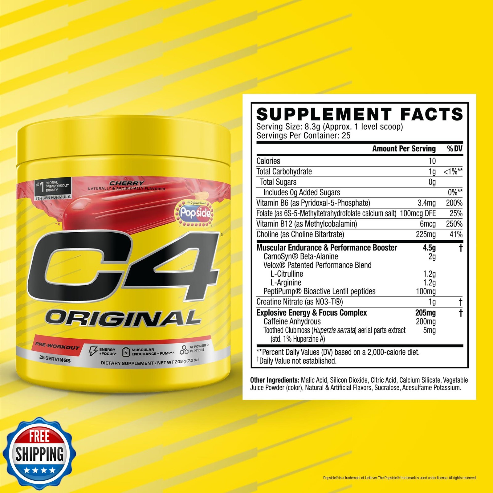 C4 Original Pre Workout – POPSICLE Cherry – Pre-Workout for Endurance, Focus