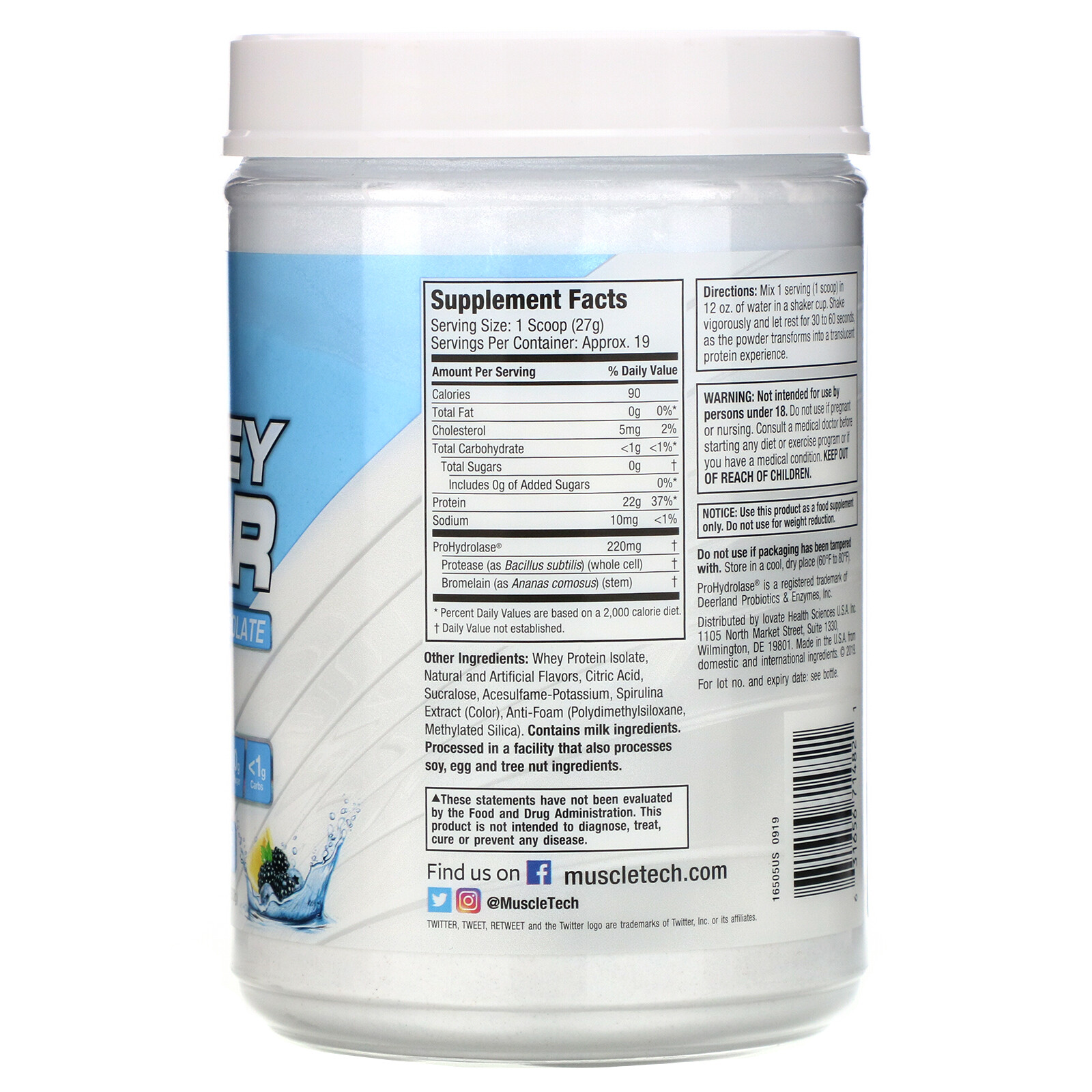 Muscletech ISO Whey Clear, Ultra-Pure Protein Isolate, Powder