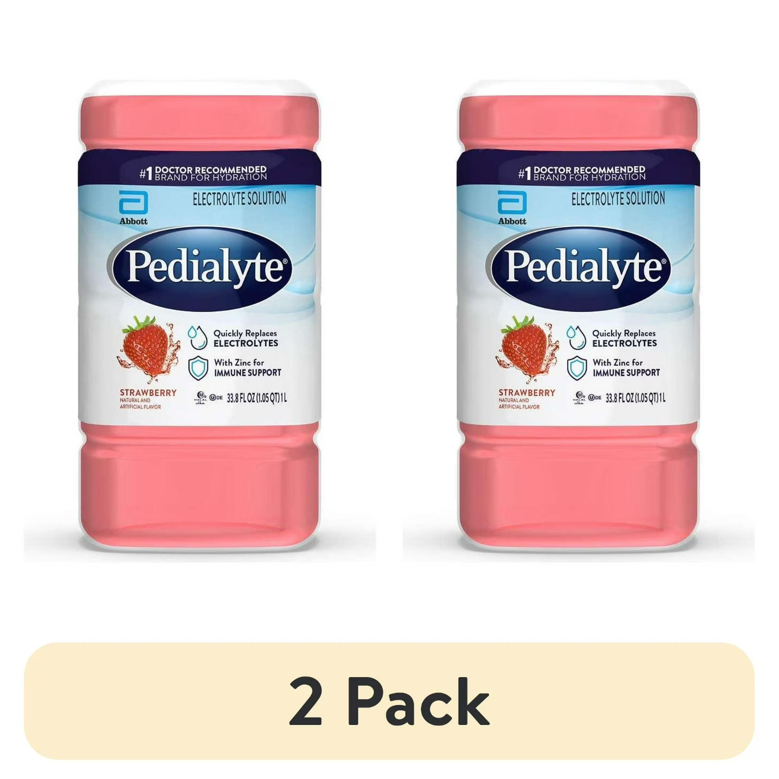(2 pack) Pedialyte Electrolyte Drink, Strawberry, 1 Liter