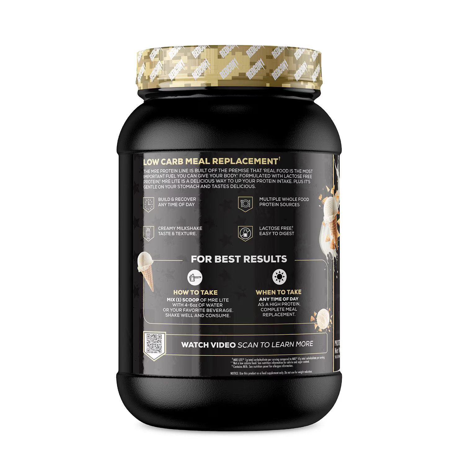Redcon1 MRE Lite Whole Food Protein Powder, Vanilla Milkshake, 2.1 Pounds