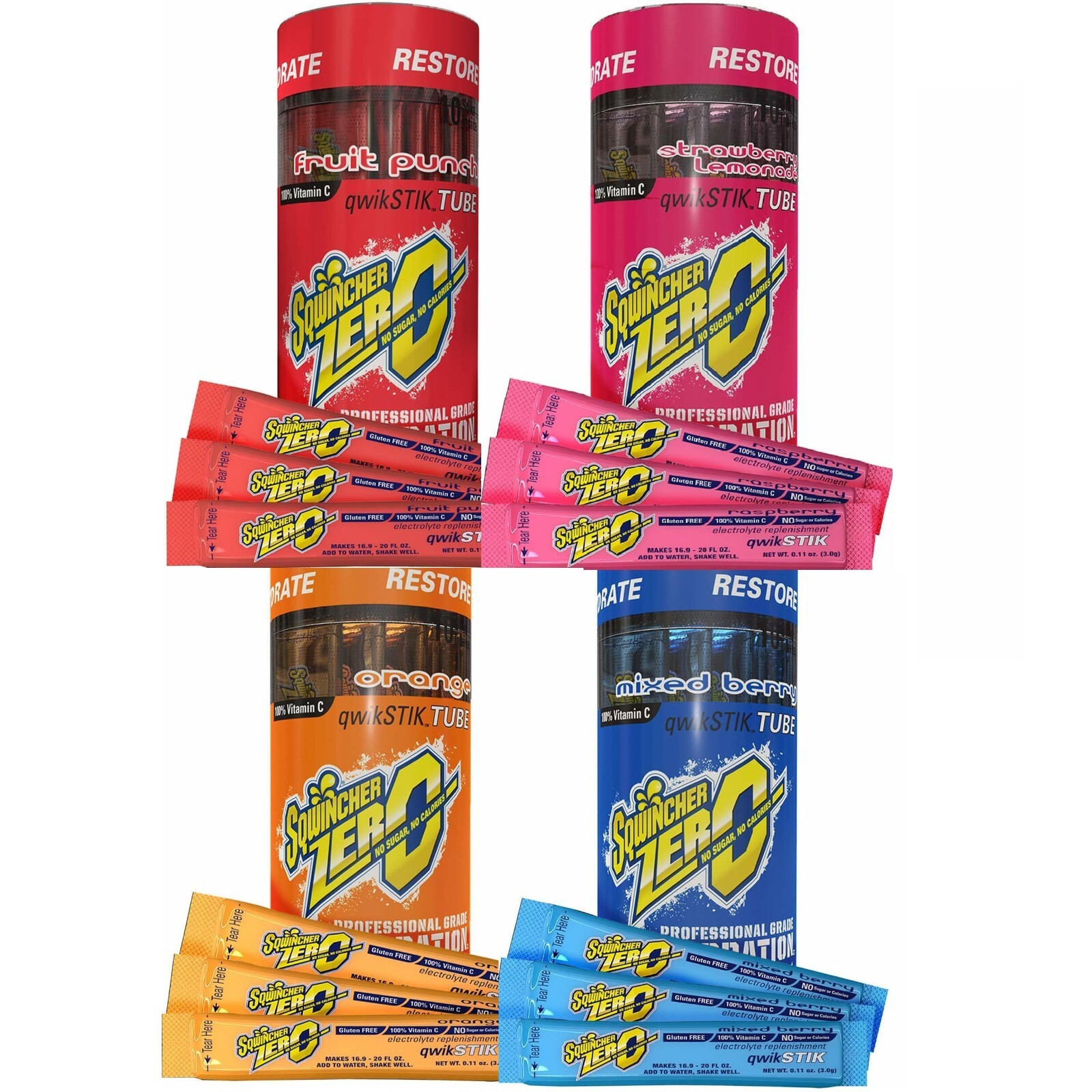 Sqwincher ZERO Sugar Free Electrolyte Powder Beverage MIXED Qwik Stik 4 Pk/Tubes