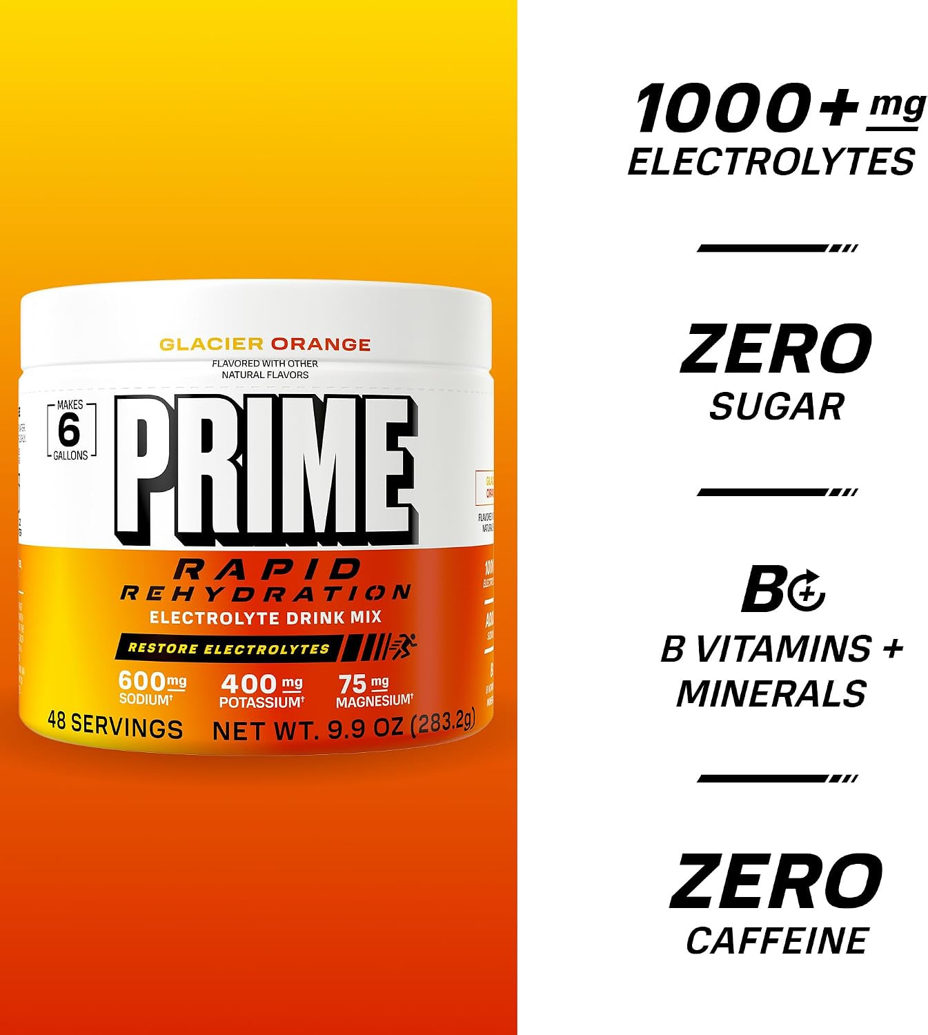 Prime Rapid Rehydration Electrolyte Powder, Glacier Orange, Sugar Free Hydration