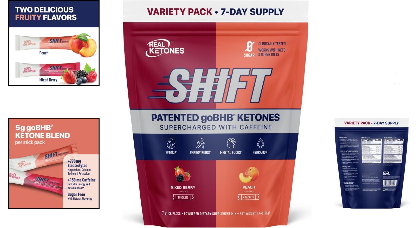 7ct 1oz Berry Peach BHB Exogenous Ketones Drink Keto Electrolytes Powder