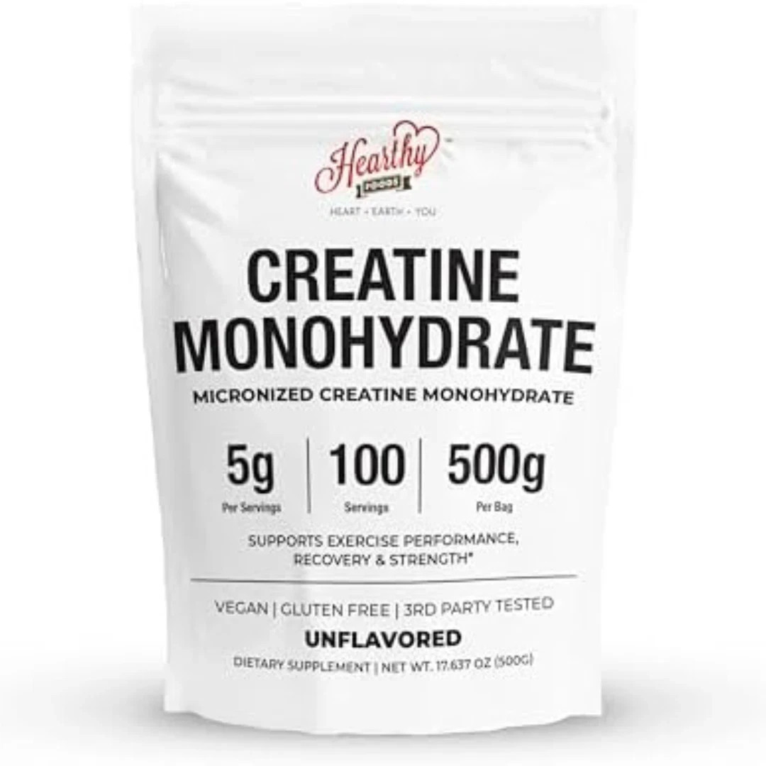 HEARTHY FOODS Creatine Monohydrate Powder 500g 100 Servings Unflavored