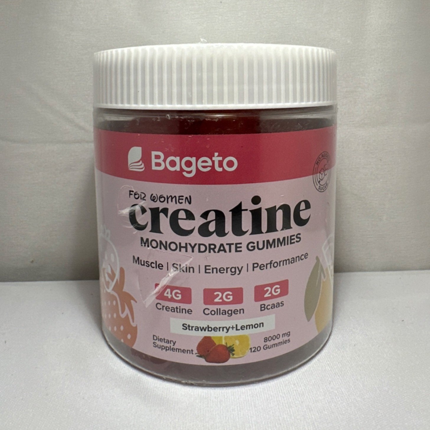 Bageto Creatine Monohydrate Gummies Strawberry Lemon 120 Women Collagen BCAA