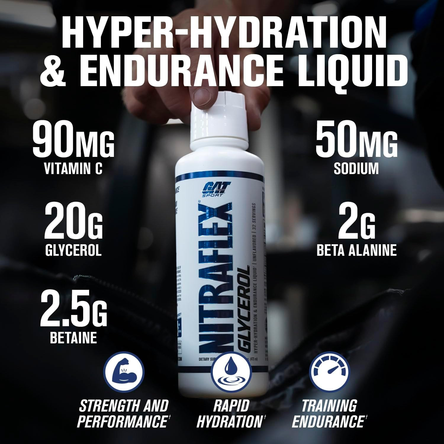 Nitraflex Glycerol Liquid Pre-Workout Stim & Caffeine Free, Beta-Alanine, Betain