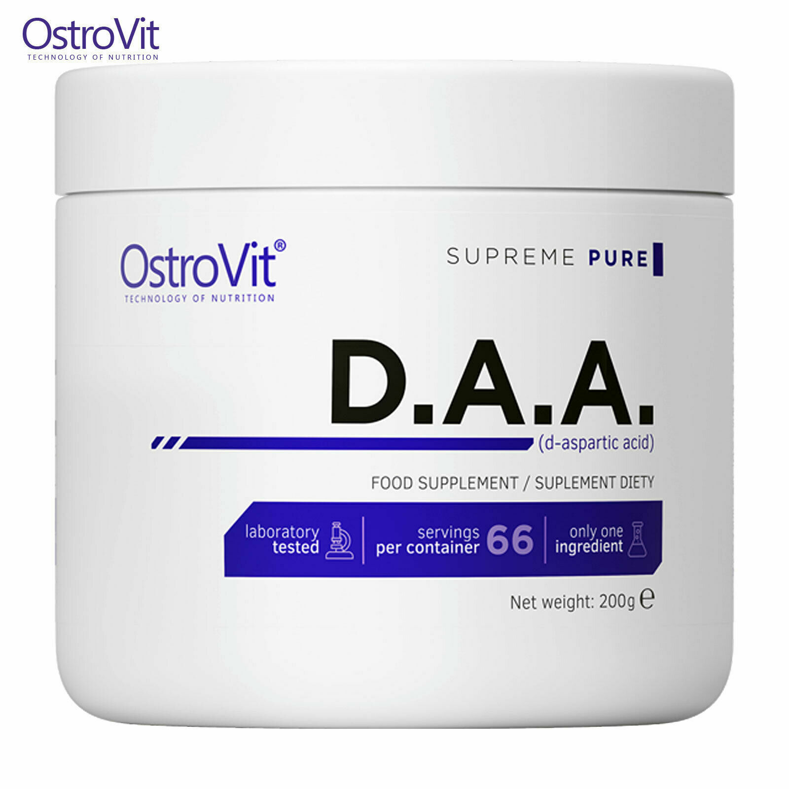 OstroVit Pure D.A.A 200g – 66 SERVINGS – D-Aspartic Acid – Testosterone Booster