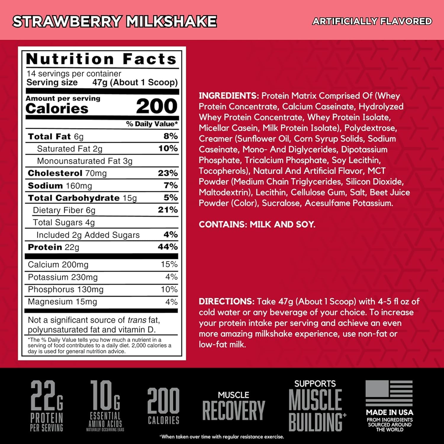 22g Protein SYNTHA-6 Strawberry Milkshake Powder – Muscle Recovery, 14 Servings