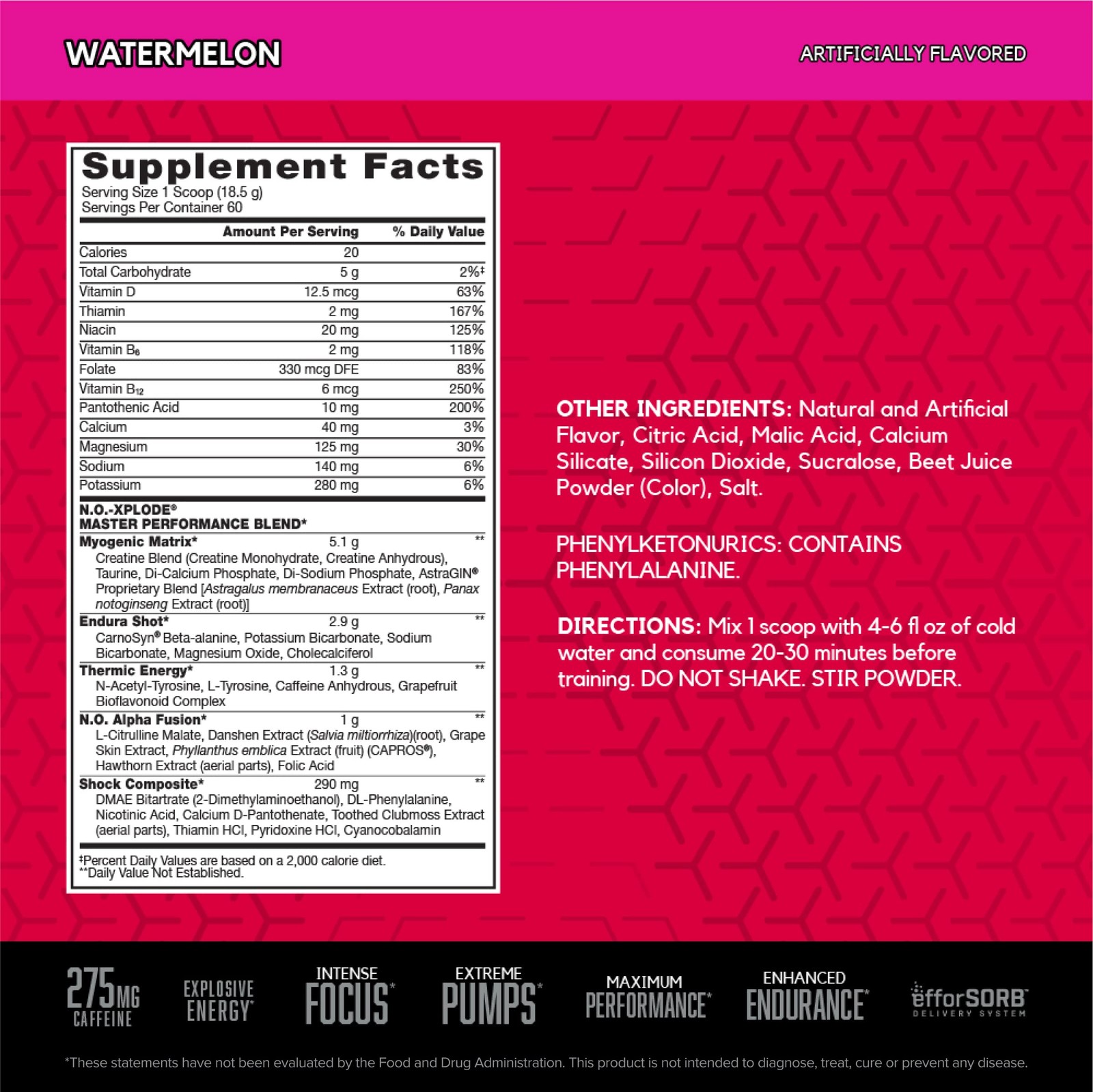Pre Workout Powder Creatine Beta Alanine Energy Supplement Watermelon 60 BSN