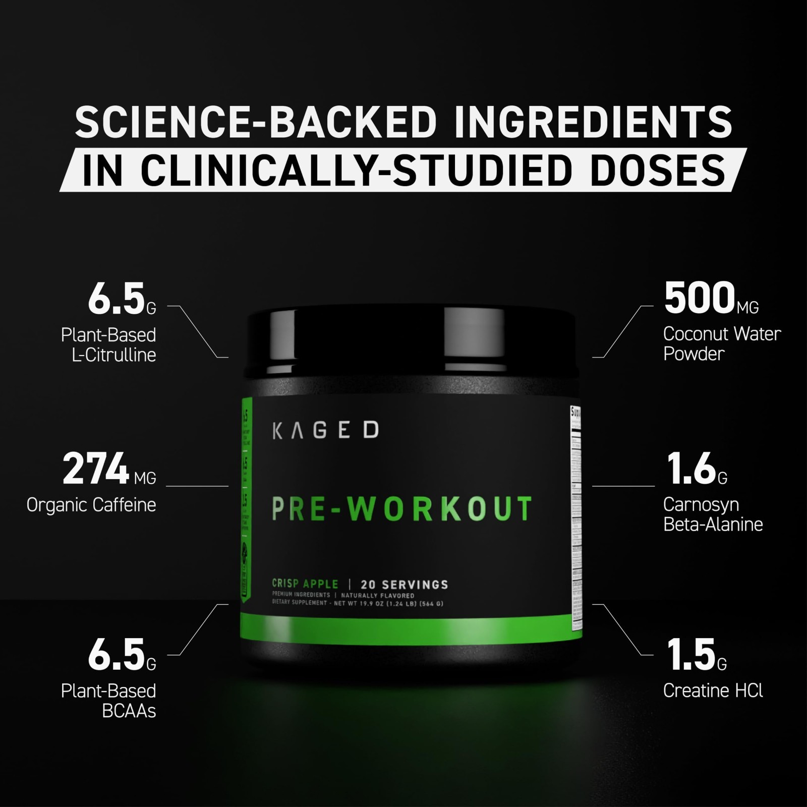 Pre Workout Powder – Krisp Apple Flavor, Creatine, Beta Alanine, Natural Caffein
