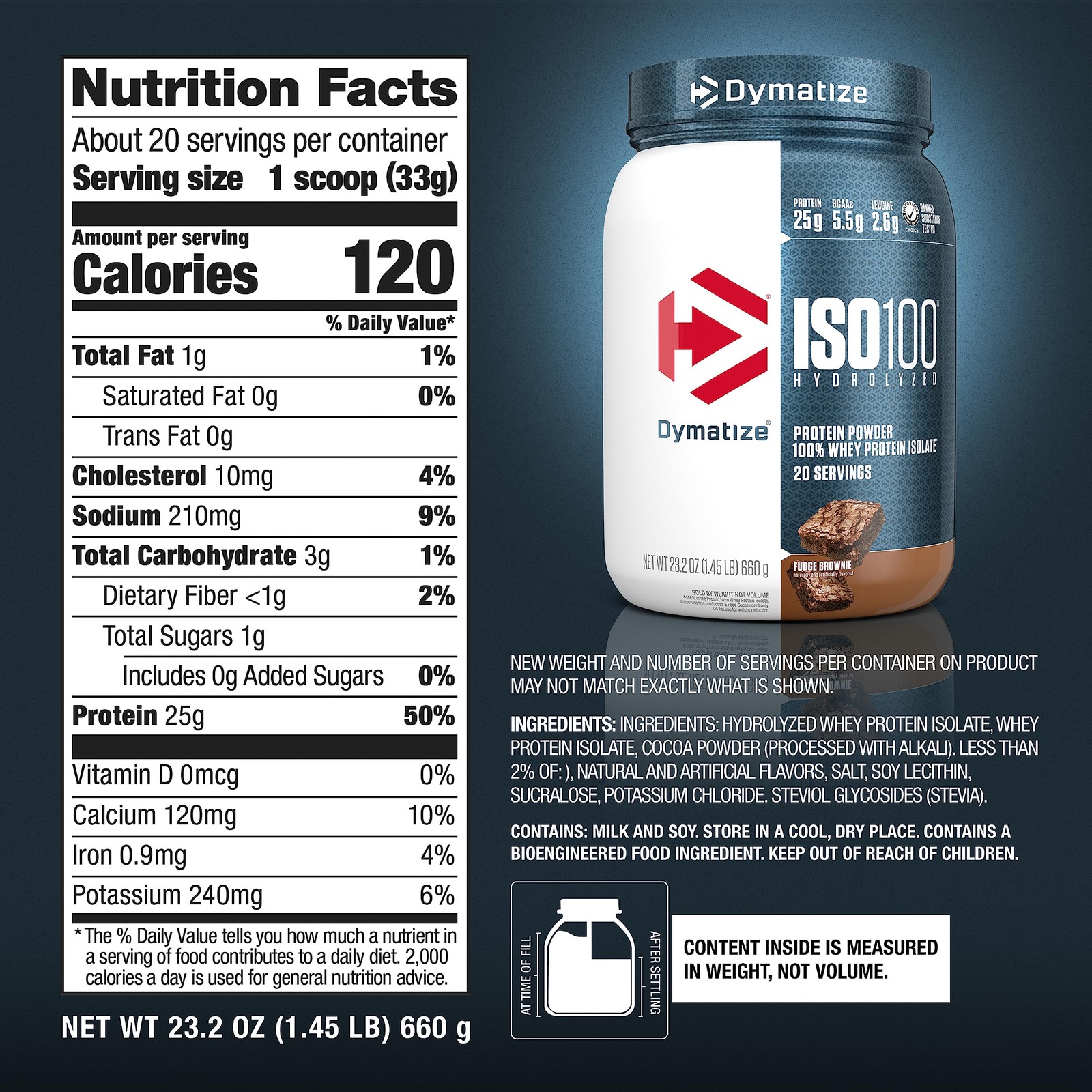 Dymatize ISO100 Whey Protein Isolate Fudge Brownie 25g Protein 20 Serv Glute…