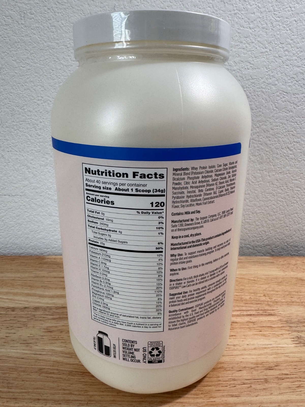 Isopure Vanilla 25g Zero Carb Protein Powder 3 Lbs (40 Servings) 08/13/2026